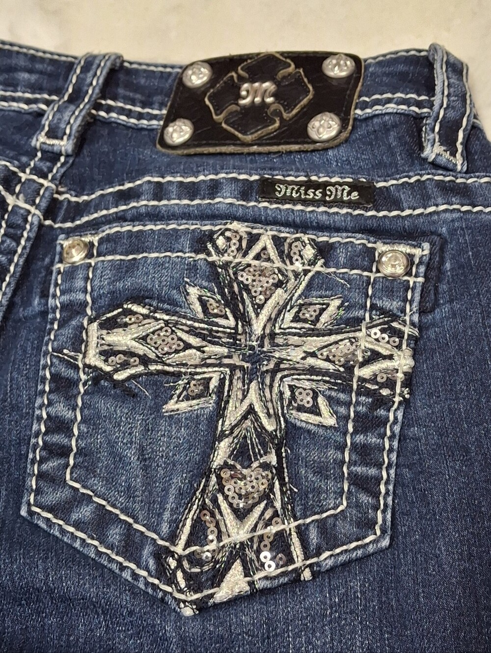 Miss Me Embellished JK504-5815 Boot Denim Jeans Dark Wash Stretch Youth Size 14